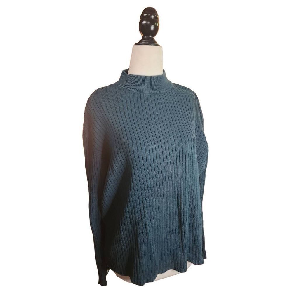 Emerald Green Ribbed 90s Turtleneck Long Sleeve Shirt Vintage Large